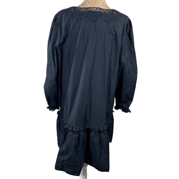 J. Crew V-neck Dress Eyelet Trim Cotton Black XXL Ruffle - Picture 3 of 8